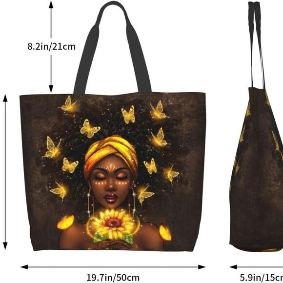 Women Tote Bag Black Water-Resistant Polyester Large Capacity Shoulder Purse - Picture 3 of 6